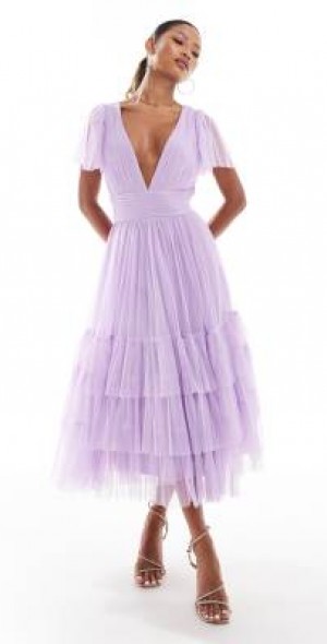 chinese dress ladies Madison Rose Brown Tulle Bridesmaid Midi Dress