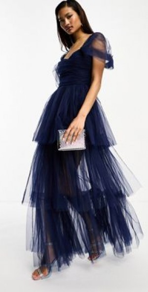 Lace & Beads - high low tulle maxi dress in galactic cobalt-Navy Lace & Beads - high low tulle maxi dress in galactic cobalt-Navy