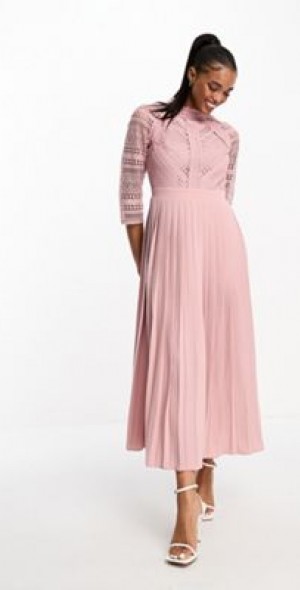 Little Mistress - lace detail midaxi dress in blush pink Little Mistress - lace detail midaxi dress in blush pink