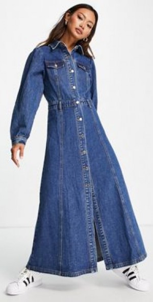 white christmas dresses Denim Strap Maxi Dress – Lost & Found main image 1