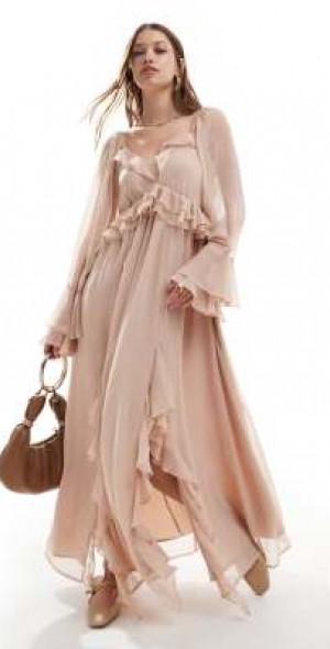 sachin and babi light blue dress ASOS Extreme Sleeve Chiffon Maxi Dress With Satin Bias Skirt in White