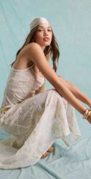 cream festival dress Bella Donna Cream Braided Maxi Dress - XL Size - Women's Dresses