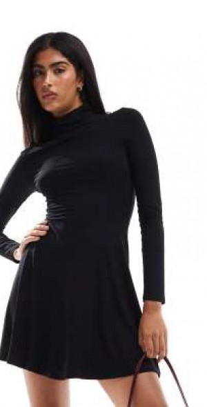 green emerald velvet dress Melina Black Turtleneck Sweater Dress – Ribbed Knit Long Sleeve