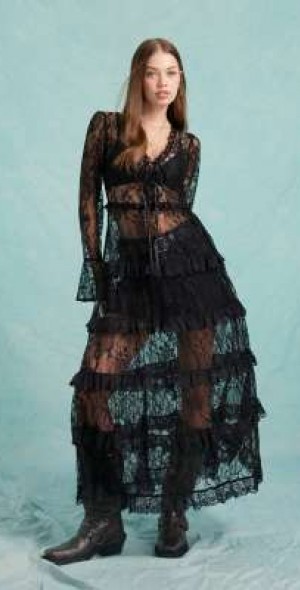 Miss Selfridge - lace ruffle maxi dress in black