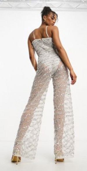 Miss Selfridge Premium embellished festival wide leg jumpsuit