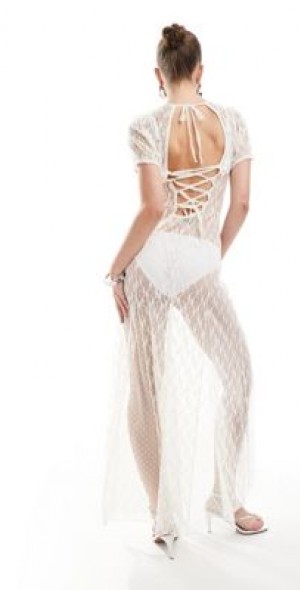 knee length dresses for ladies Mlisande white lace tiered maxi dress