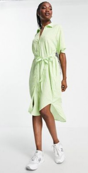 Monki belted mini shirt dress in green floral print