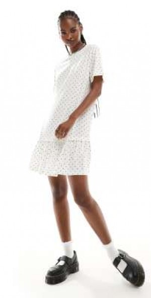monki mini dress Monki ruffle mini dress in white-Neutral