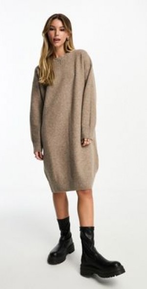 short rib knit dress Nude Boatneck Ribbed Knit Short Sweater Dress