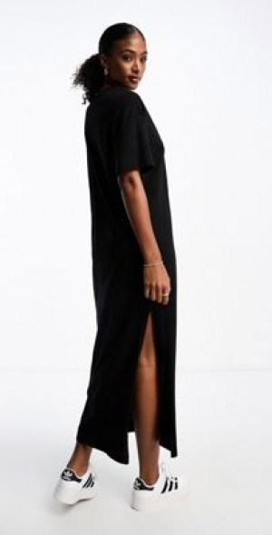 monki black shirt dress Shirt Short Dress Monki Short Sleeve Button Up Collar Mini Shirt Dress In