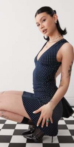 Motel - luscian polka dot mini dress in navy
