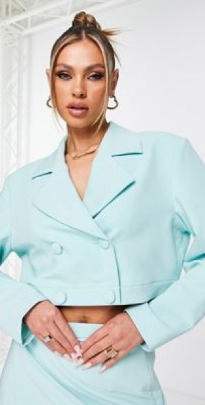 NA-KD cropped boxy blazer in light blue part of a set