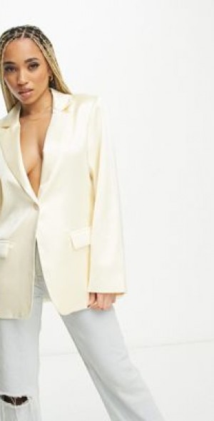 NA-KD satin blazer in off-white part of a set