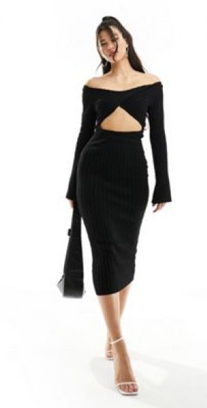 NA-KD - wrap back detail knitted midi dress in black NA-KD - wrap back detail knitted midi dress in black