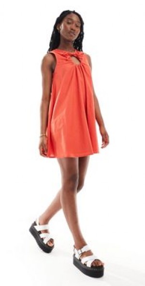 Neon Rose key hole detail a-line mini dress in red