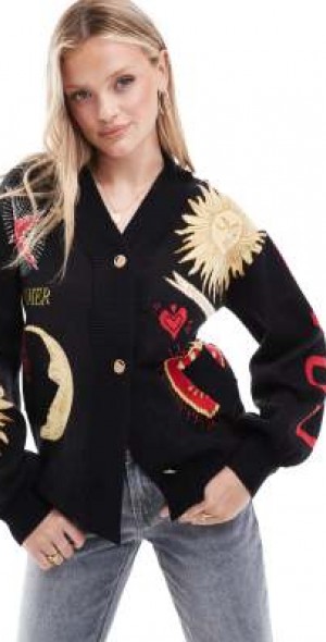 Never Fully Dressed mystical knit cardigan in black - Main Image