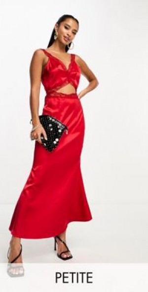 Never Fully Dressed - Petite lace cut-out maxi dress in red