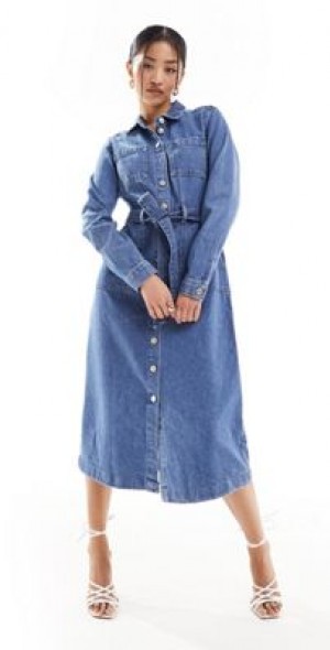 nobodys child denim dress Blue Denim Astra Midi Dress