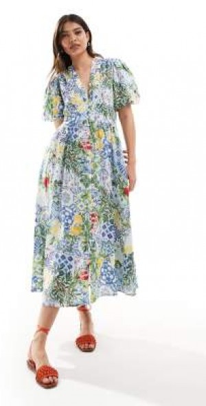 green emerald velvet dress Odeletta Embroidered Floral Trim Midi Dress main image 1