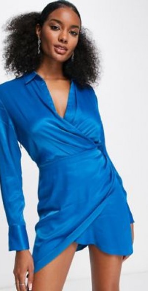 Disha Satin Wrap Shirt Dress main image 1