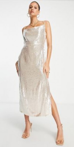 Pretty Lavish - embellished cowl neck maxi dress in gold blush Pretty Lavish - embellished cowl neck maxi dress in gold blush