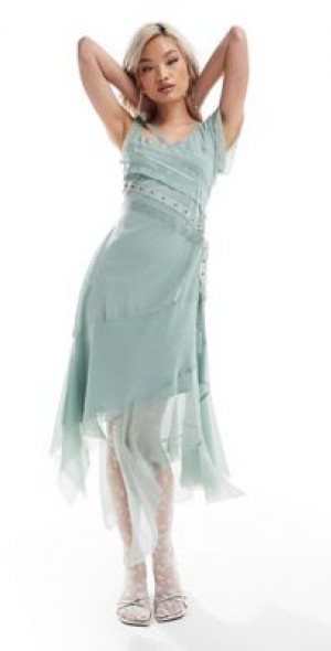 alexia admor lace midi dress Kim Draped Midi Sheath Dress Emerald / M