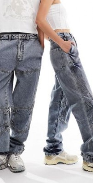 Reclaimed Vintage unisex loose fit motor cross jean in washed blue