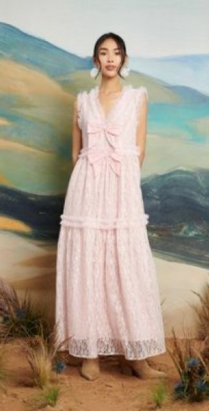 strapless open back dress Pink V-Neck Long Sleeve Fitted Maxi Dress – PinkBlush main image 1