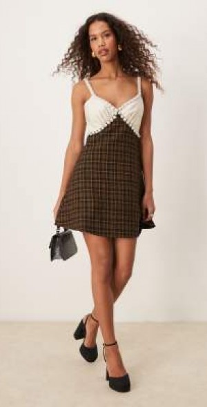 sister jane - Dream Sister Jane check print mini dress in brown