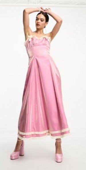 sister jane - DREAM Sister Jane contrast bow satin midaxi dress in vintage rose-Pink sister jane - DREAM Sister Jane contrast bow satin midaxi dress in vintage rose-Pink
