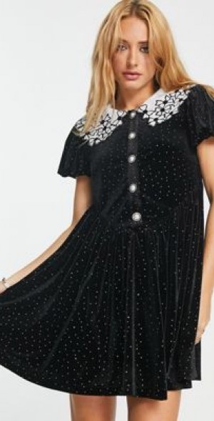 black mini tea dress ASOS DESIGN puff sleeve mini tea dress in black