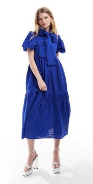 blue lace top dress Steel And Beading V-Neck Long With Lace Up Back side split midi dress line maxi skirt with Lace Applique Long Sleeves Color:Aqua/Silver