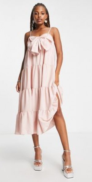 sister jane - Sister Jane tiered midi cami dress with with big bow in  powder pink