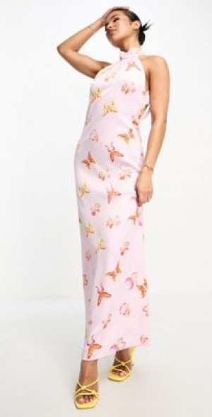 strapless open back dress Butterfly White Midi Dress main image 1