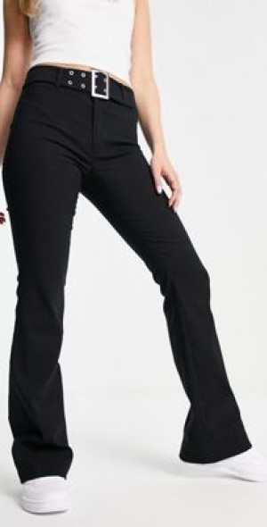 Stradivarius bengaline pants with buckle detail in black