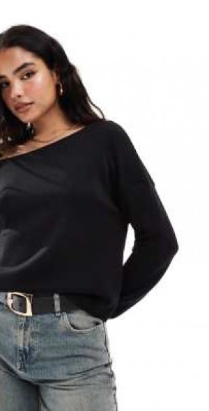 Stradivarius soft touch off shoulder sweatshirt in black