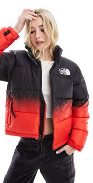 Dip Dye North Face Puffer Coat Red The North Face 1996 Retro
