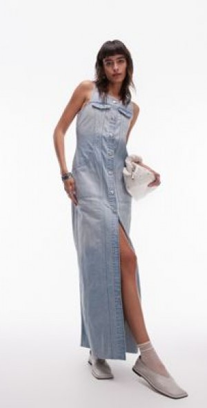 white christmas dresses Entertain Me Sleeveless A-Line Maxi Dress Denim Blue