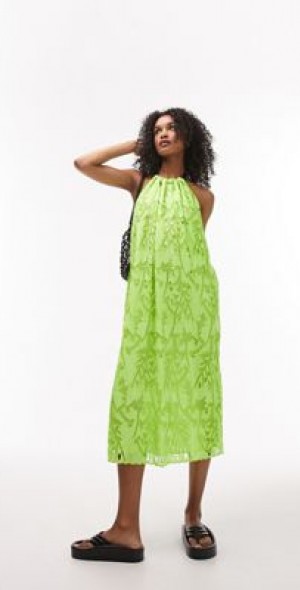 green emerald velvet dress Rent Topshop Ruched Acid Print Midi Dress In Lime