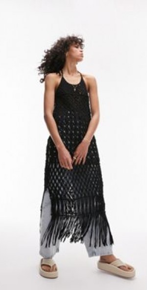 Topshop - hand knit macrame dress in black
