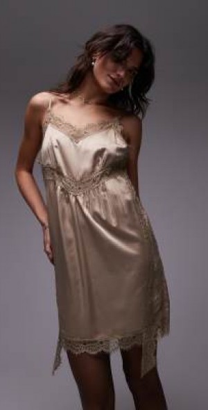 topshop gold satin dress Topshop ruched satin slip dress in gold