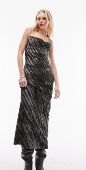 knee length dresses for ladies Rent Topshop Metallic Halter Neck Midi Dress With Ruched Side In Silver