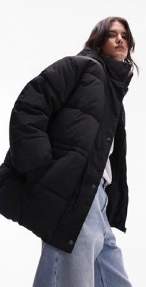 topshop mid length tie waist puffer jacket in mushroom