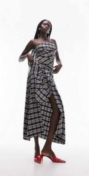 Topshop plaid knot maxi skirt in mono part of a set-Multi