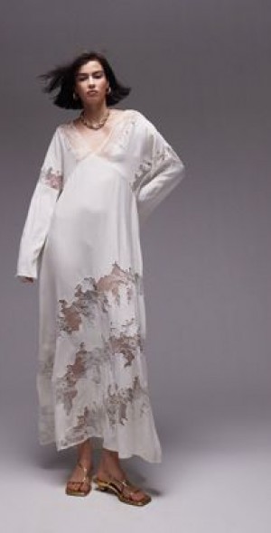 chinese dress ladies Francoise White Cowl Neck Backless Maxi Dress With Lace Insert – Club L  London main image 0