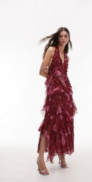 slim fit dress slacks Pleated Halter Midi Dress With Cascading Ruffle Details main image 0