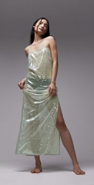 green emerald velvet dress Topshop Disco Sequin Midi Dress In Bright Green