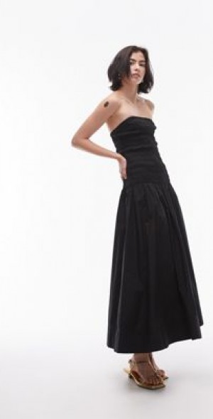 Topshop - shirring bandeau maxi dress in black