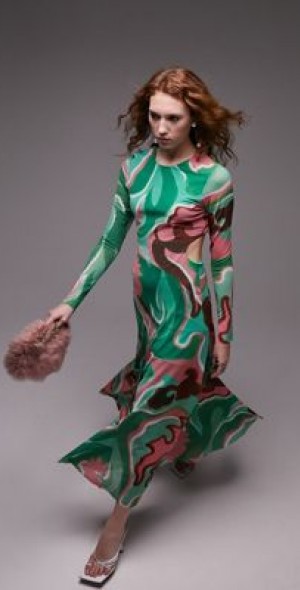 green cut out dress topshop Rent Topshop Disco Sequin Midi Dress In Bright Green main image 1