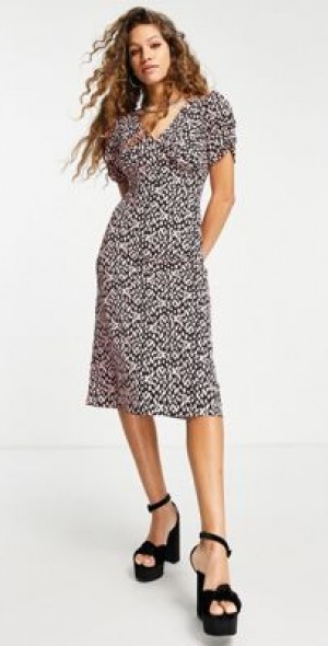 open lace back dress Hot Pink Leopard Print Drop Waist Denim Short Dress main image 0